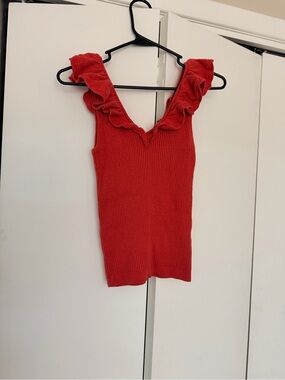 Coral Ruffle V-Neck Knit Tank Top